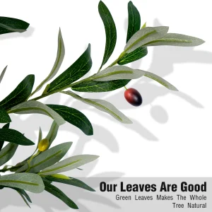 Olive Trees Artificial Indoor, 5.25/6.10/7.10FT Tall, with Black Pot, Artificial Plants w/Natural Wood Trunk and Lifelike - Thumbnail Image 3