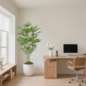 4/5/6ft Tall Artificial Bamboo Tree, Bamboo Plant in Black Pot Faux Trees with Realistic Trunks & Lifelike Leaves - Thumbnail Image 8