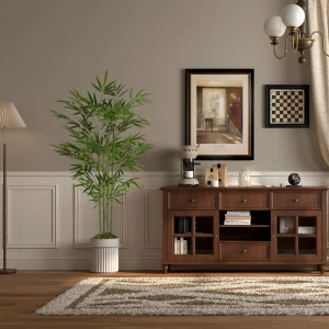 4/5/6ft Tall Artificial Bamboo Tree, Bamboo Plant in Black Pot Faux Trees with Realistic Trunks & Lifelike Leaves