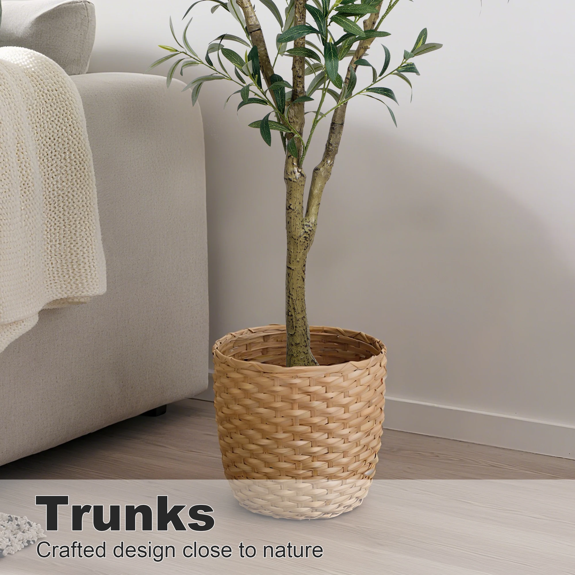 Olive Trees Artificial Indoor, 5.25/6.10/7.10FT Tall, with Black Pot, Artificial Plants w/Natural Wood Trunk and Lifelike - Image 4