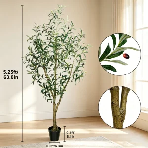 Olive Trees Artificial Indoor, 5.25/6.10/7.10FT Tall, with Black Pot, Artificial Plants w/Natural Wood Trunk and Lifelike - Thumbnail Image 10