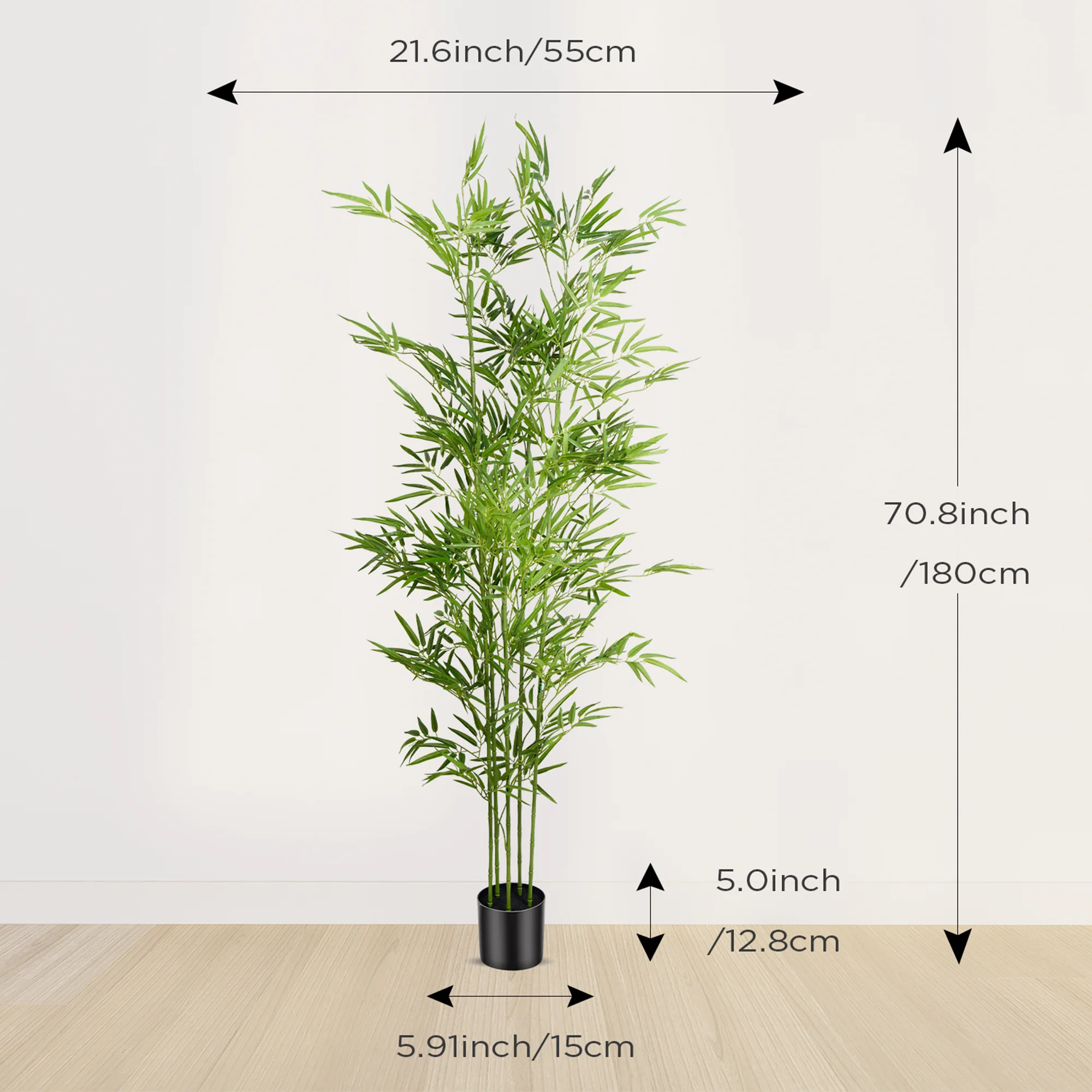 4/5/6ft Tall Artificial Bamboo Tree, Bamboo Plant in Black Pot Faux Trees with Realistic Trunks & Lifelike Leaves - Image 9
