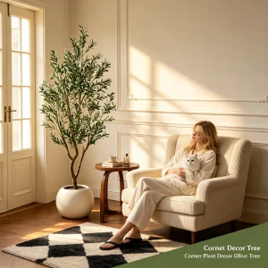 Olive Trees Artificial Indoor, 5.25/6.10/7.10FT Tall, with Black Pot, Artificial Plants w/Natural Wood Trunk and Lifelike