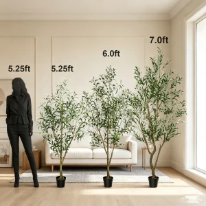 Olive Trees Artificial Indoor, 5.25/6.10/7.10FT Tall, with Black Pot, Artificial Plants w/Natural Wood Trunk and Lifelike - Thumbnail Image 2