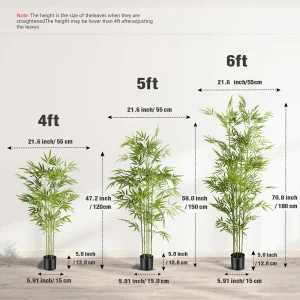 4/5/6ft Tall Artificial Bamboo Tree, Bamboo Plant in Black Pot Faux Trees with Realistic Trunks & Lifelike Leaves - Thumbnail Image 3